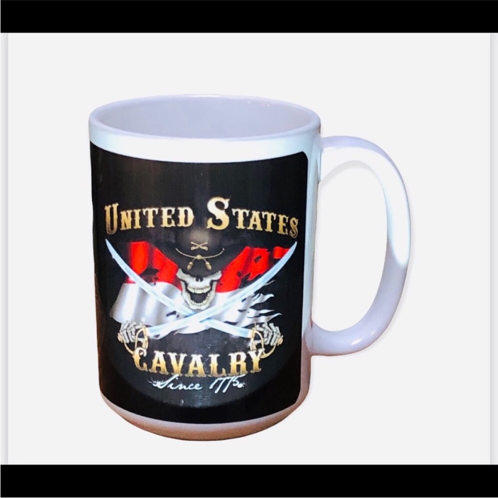 United States Cavalry Skull & Crossed Sabers Ceramic Mug - Black & White